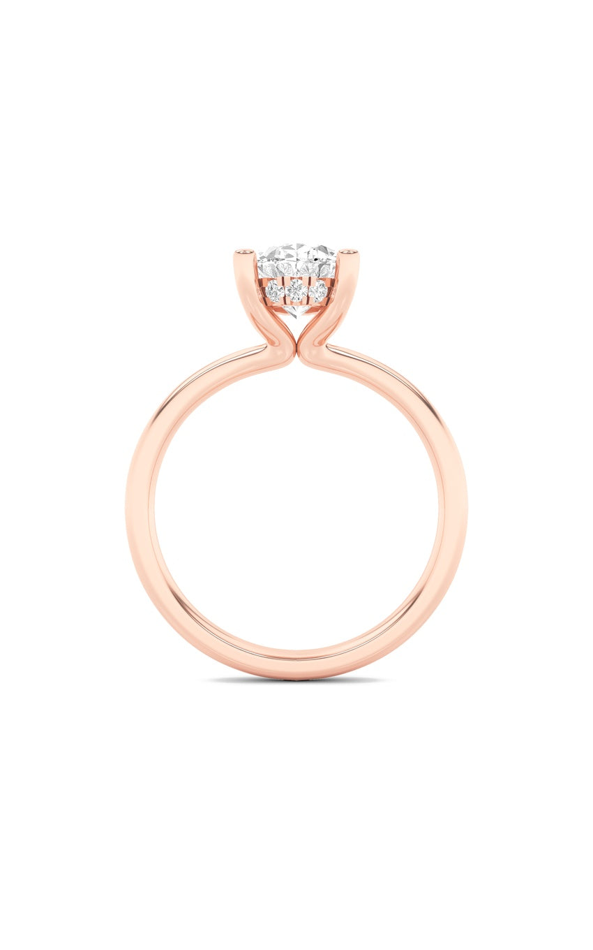 2Cttw Oval Shaped Lab Grown Diamond (F/VS) Hidden Halo Petite Shank Ring in 14K Gold