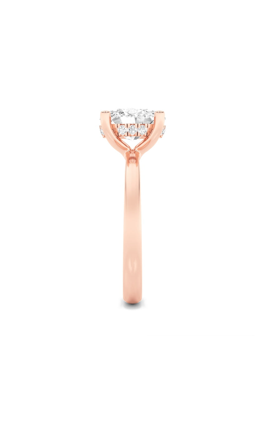 2Cttw Oval Shaped Lab Grown Diamond (F/VS) Hidden Halo Petite Shank Ring in 14K Gold