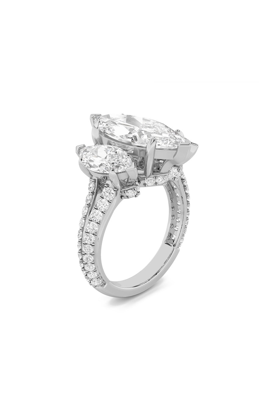 7.75Cttw Marquise Shaped Lab Grown Diamond (F/VS) Bold Statement Accented Ring in 14K Gold