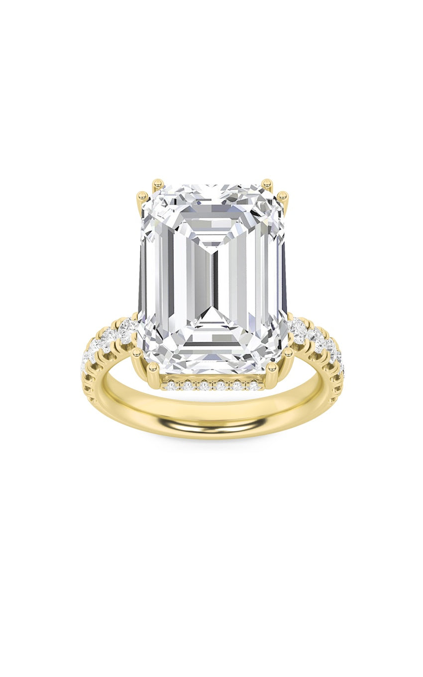 10.25Cttw Emerald Shaped Lab Grown Diamond (G/VS) Bold Statement Accented Ring in 14K Gold