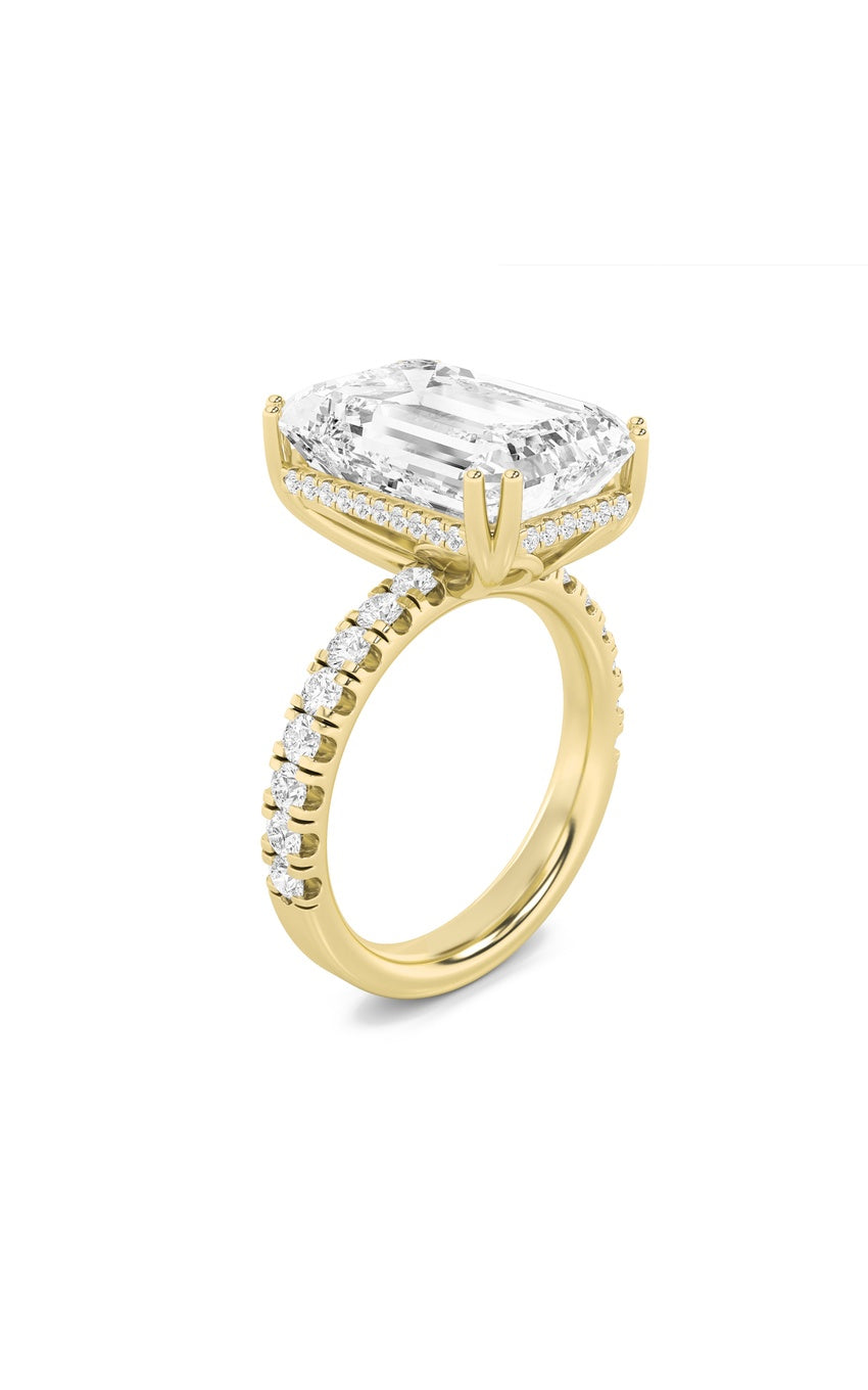 10.25Cttw Emerald Shaped Lab Grown Diamond (G/VS) Bold Statement Accented Ring in 14K Gold