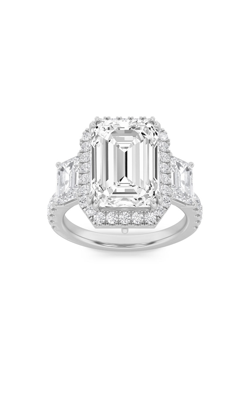 7Cttw Emerald Shaped Lab Grown Diamond (F/VS) Bold Accented Engagement Ring in 14K Gold