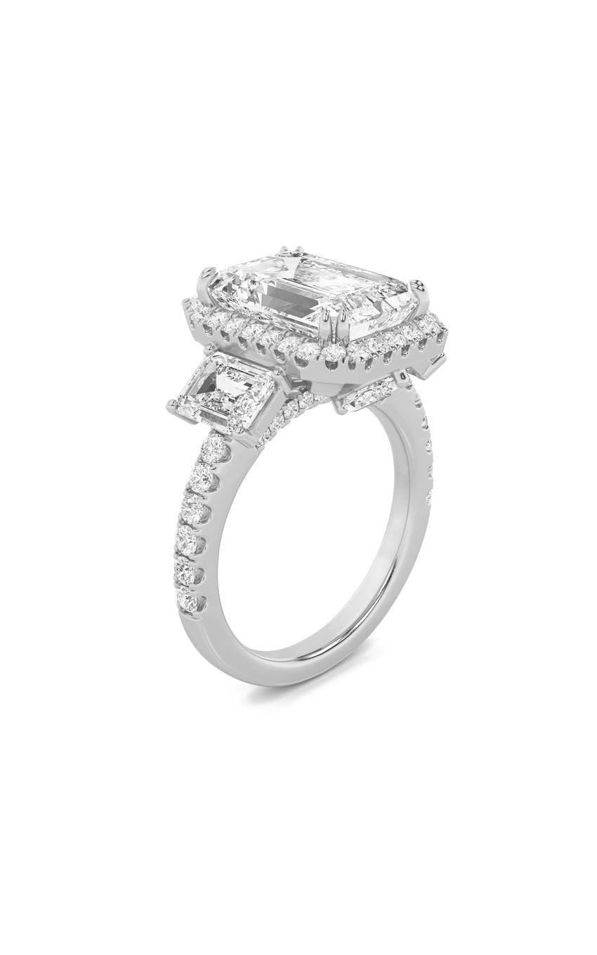 7Cttw Emerald Shaped Lab Grown Diamond (F/VS) Bold Accented Engagement Ring in 14K Gold