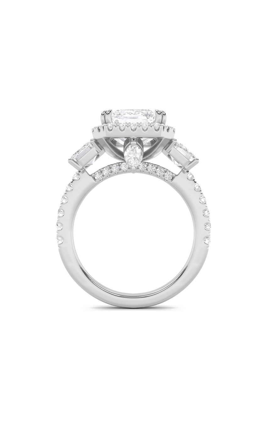 7Cttw Emerald Shaped Lab Grown Diamond (F/VS) Bold Accented Engagement Ring in 14K Gold