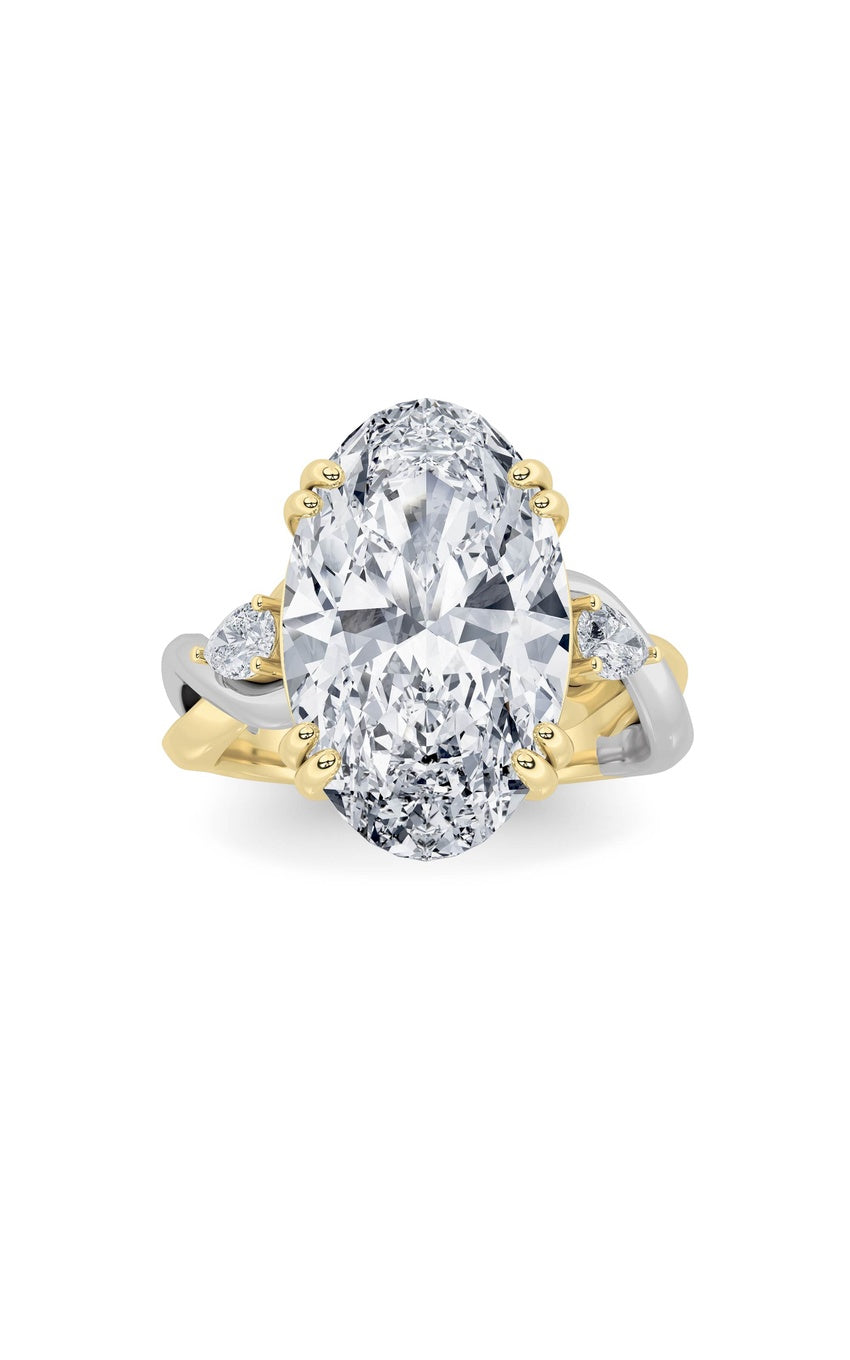 6.25Cttw Oval Shaped Lab Grown Diamond (F/VS) Bold Accented Engagement Ring in 14K Gold