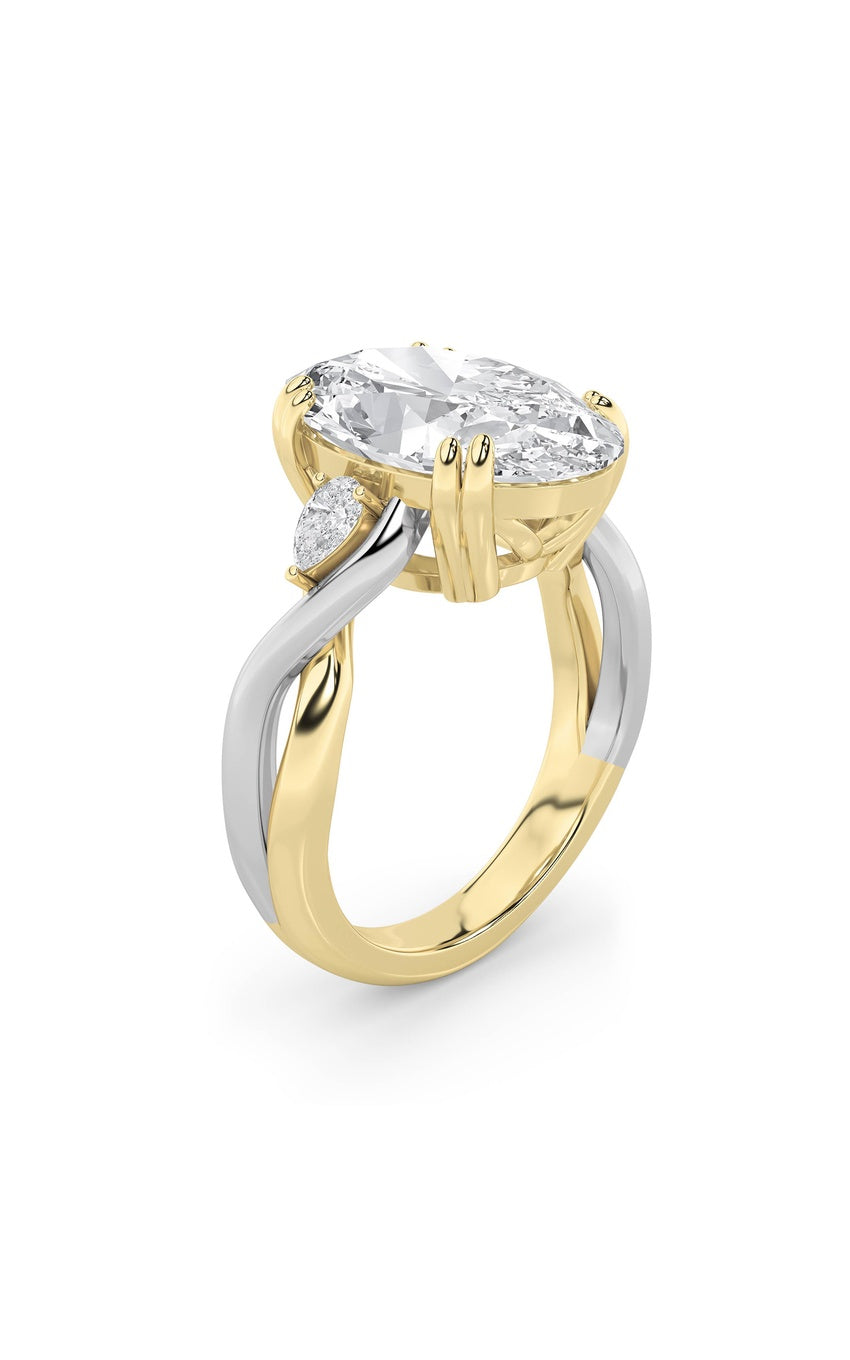 6.25Cttw Oval Shaped Lab Grown Diamond (F/VS) Bold Accented Engagement Ring in 14K Gold