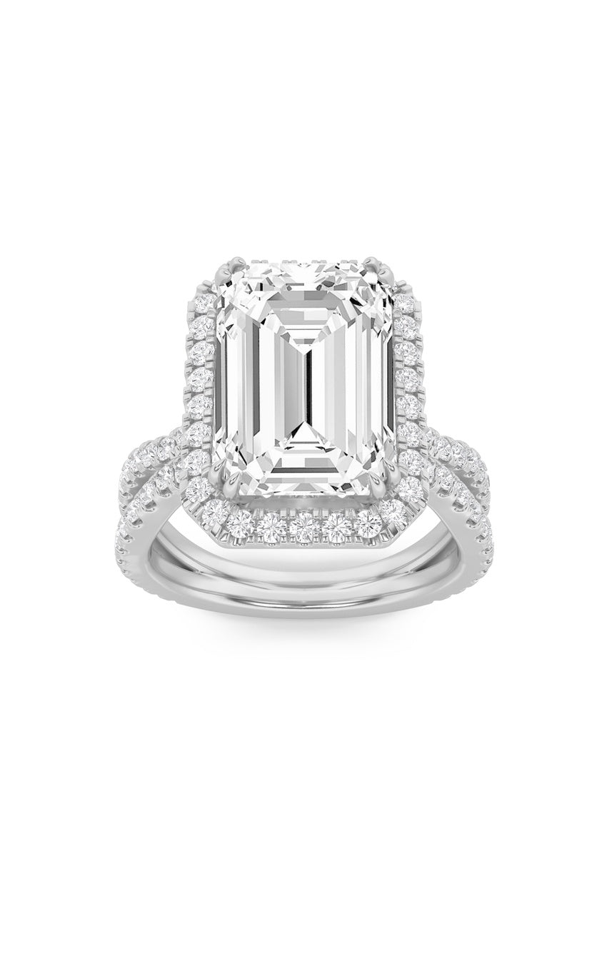8Cttw Emerald Shaped Lab Grown Diamond (F/VS) Bold Statement Accented Ring in 14K Gold