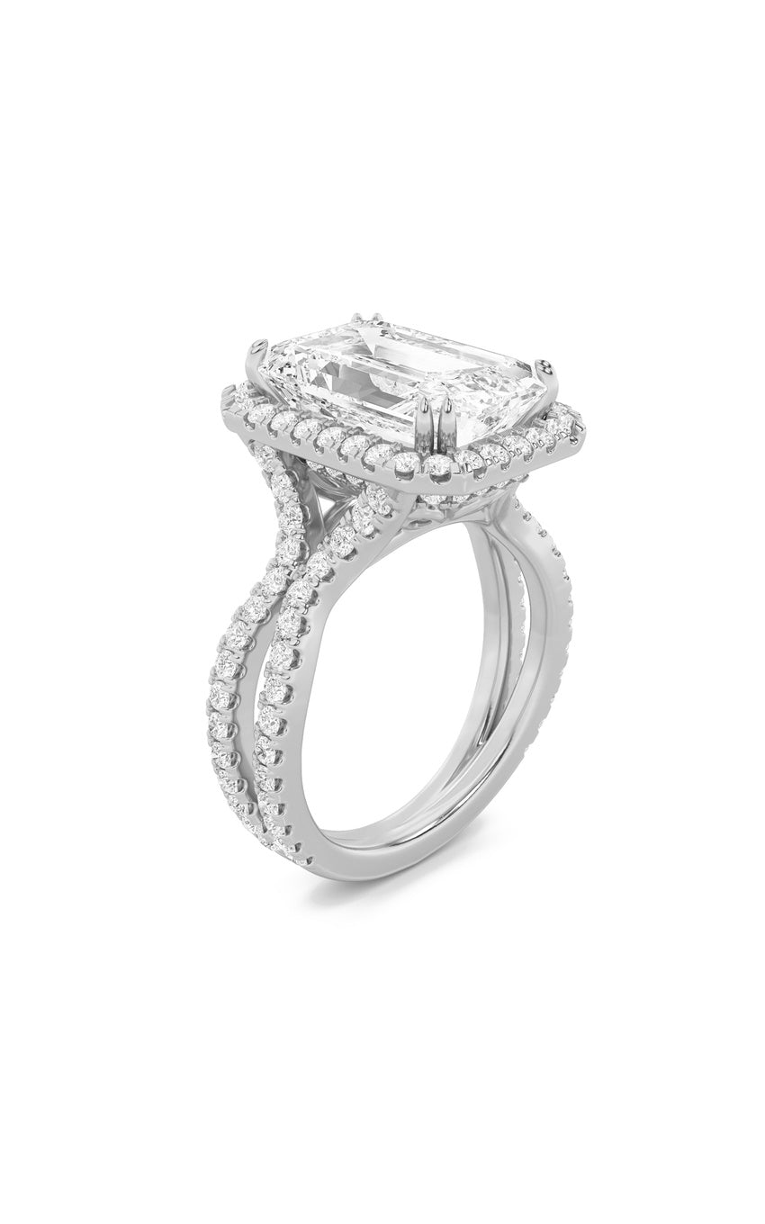 8Cttw Emerald Shaped Lab Grown Diamond (F/VS) Bold Statement Accented Ring in 14K Gold