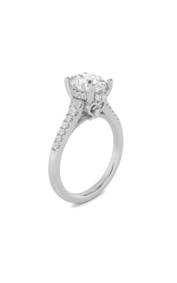 1.5Cttw Oval Shaped Lab Grown Diamond (G/VS) Accented Engagement Ring in 14K White Gold