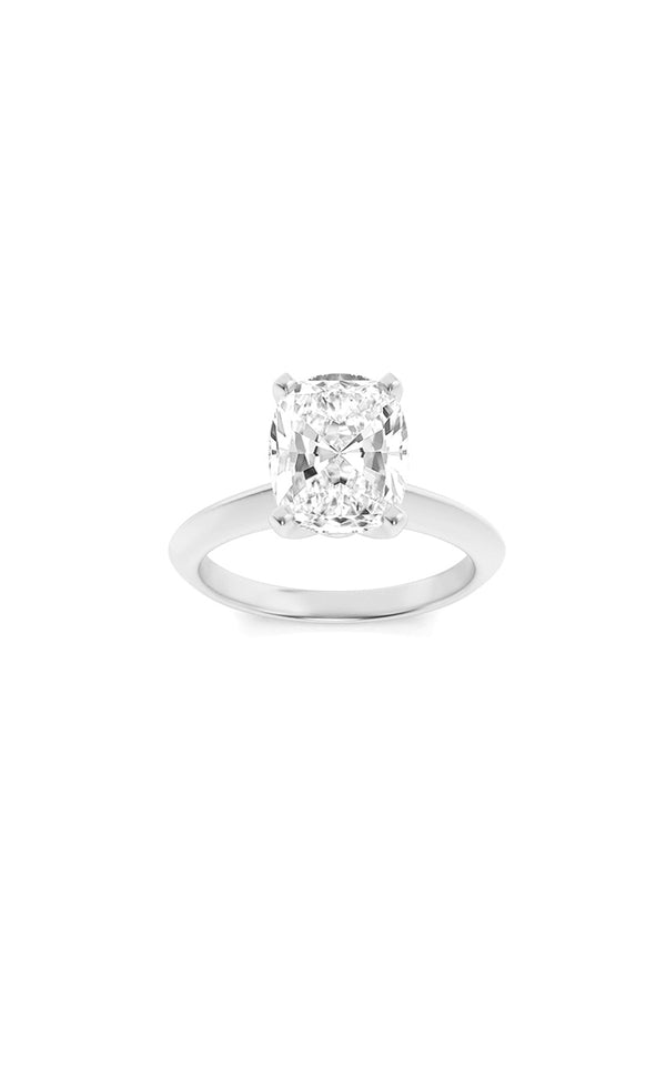 3Cttw Elongated Cushion Shaped Lab Grown Diamond (F/VS) Knife Edge Shank Solitaire Engagement Ring in 14K Gold