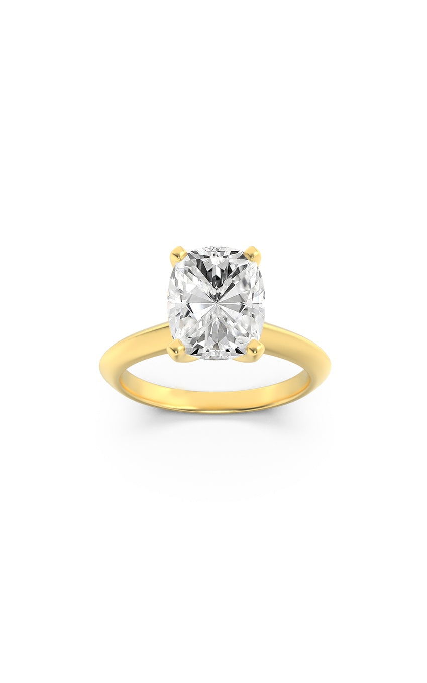 3Cttw Elongated Cushion Shaped Lab Grown Diamond (F/VS) Knife Edge Shank Solitaire Engagement Ring in 14K Gold