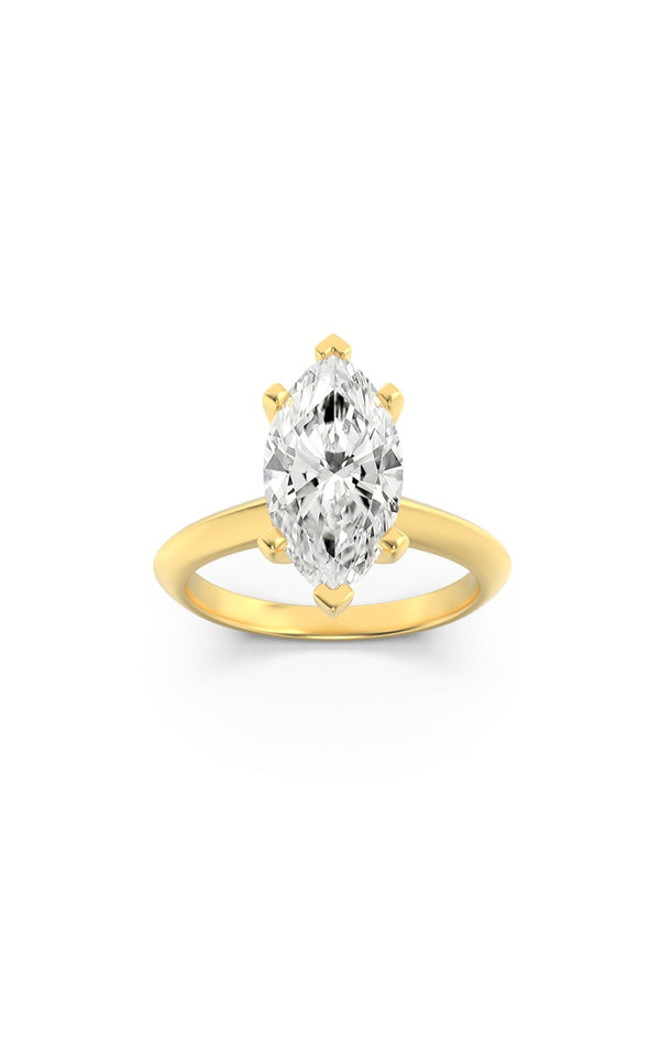 3Cttw Marquise Shaped Lab Grown Diamond (F/VS) Knife Edge Shank Solitaire Engagement Ring in 14K Gold