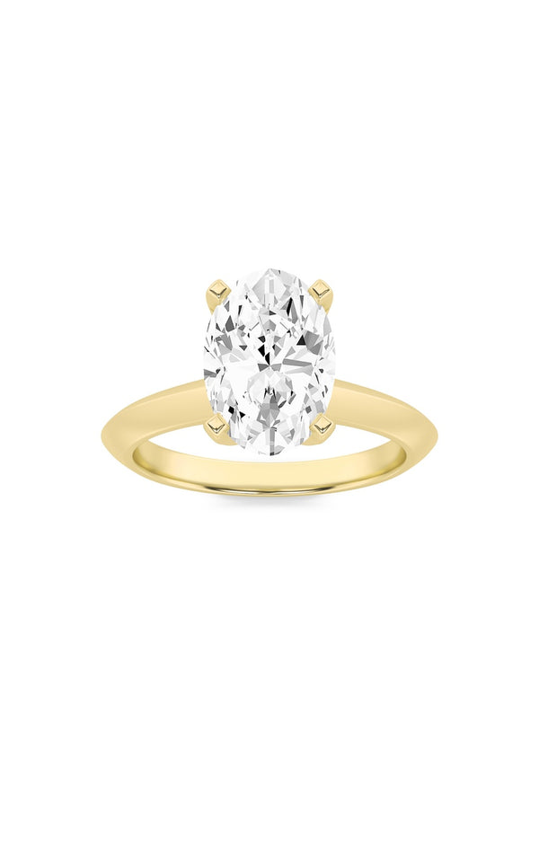 1Cttw Oval Shaped Lab Grown Diamond (F/VS) Knife Edge Shank Solitaire Engagement Ring in 14K Gold
