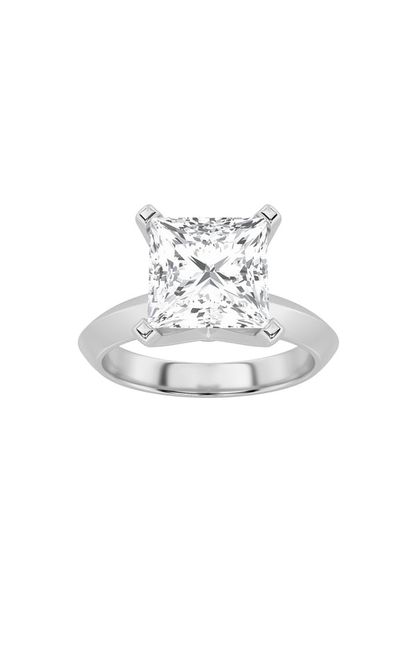 3Cttw Princess Shaped Lab Grown Diamond (F/VS) Knife Edge Shank Solitaire Engagement Ring in 14K Gold