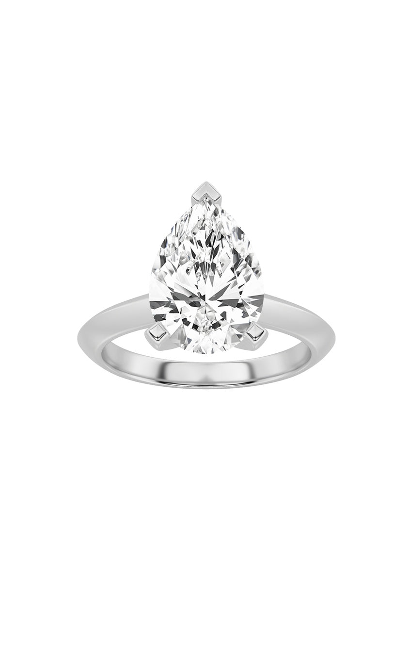 1Cttw Pear Shaped Lab Grown Diamond (F/VS) Knife Edge Shank Solitaire Engagement Ring in 14K Gold