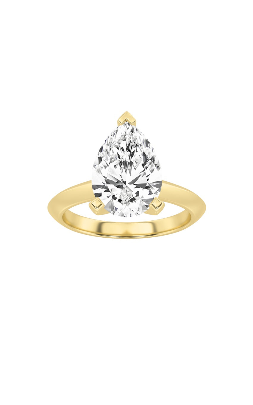 2Cttw Pear Shaped Lab Grown Diamond (F/VS) Knife Edge Shank Solitaire Engagement Ring in 14K Gold