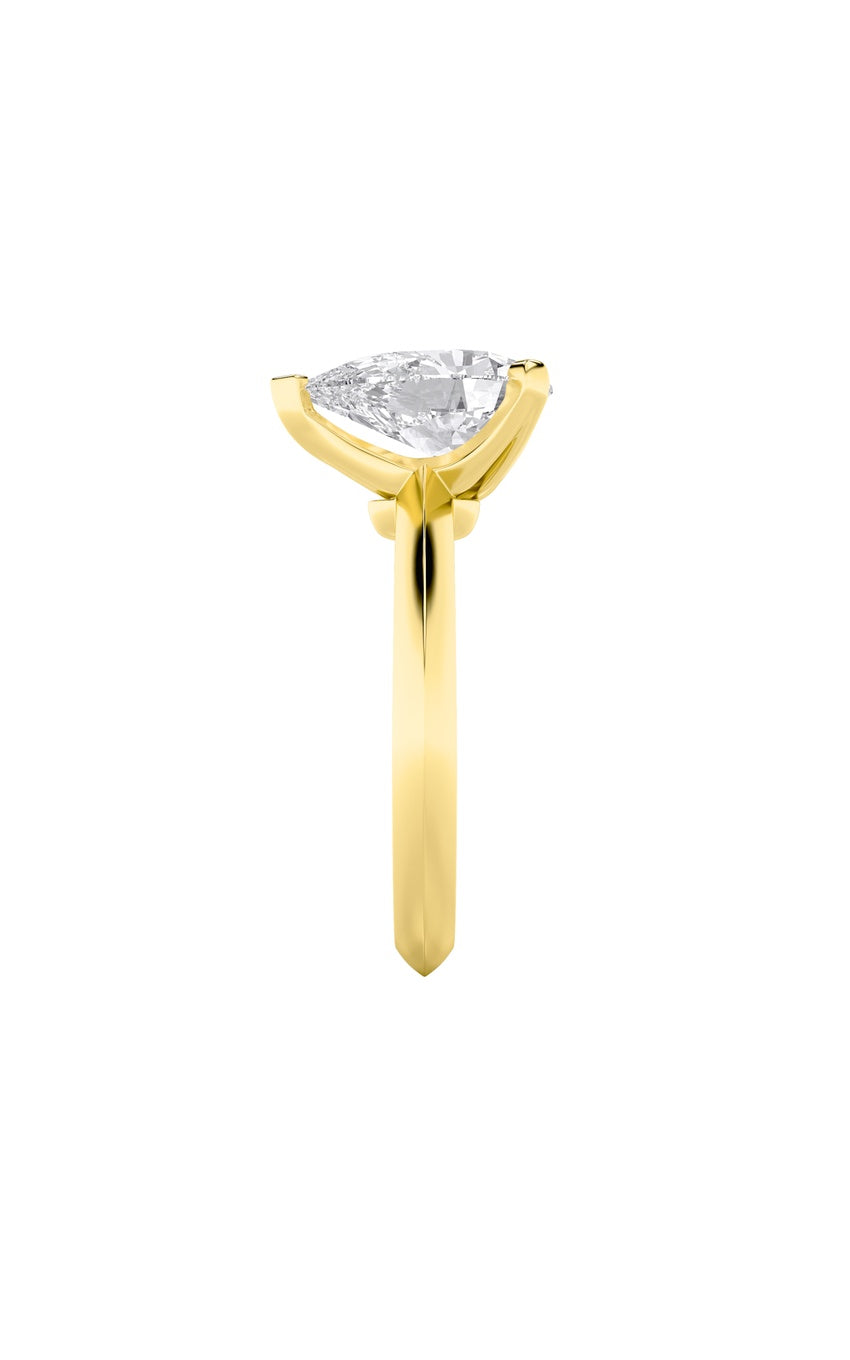 2Cttw Pear Shaped Lab Grown Diamond (F/VS) Knife Edge Shank Solitaire Engagement Ring in 14K Gold