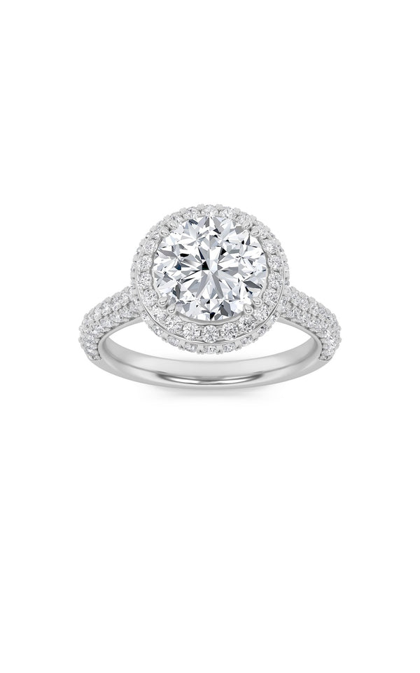 3Cttw Round Shaped Lab Grown Diamond (F/VS) Halo Accented Engagement Ring in 14K Gold