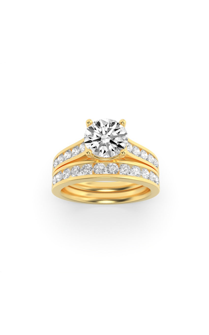 2Cttw Round Shaped Lab Grown Diamond (F/VS) Channel Set Bridal Engagement Ring in 14K Gold
