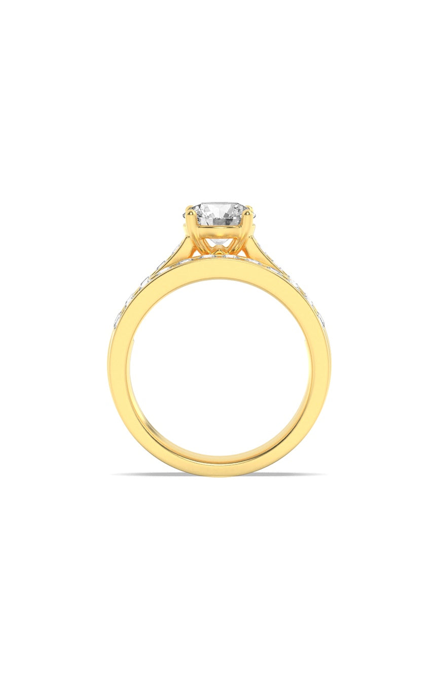 2Cttw Round Shaped Lab Grown Diamond (F/VS) Channel Set Bridal Engagement Ring in 14K Gold
