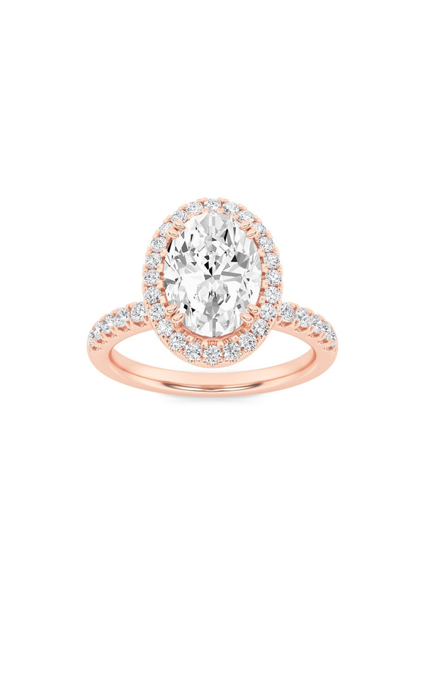3Cttw Oval Shaped Lab Grown Diamond (F/VS) Halo Accented Engagement Ring in 14K Gold