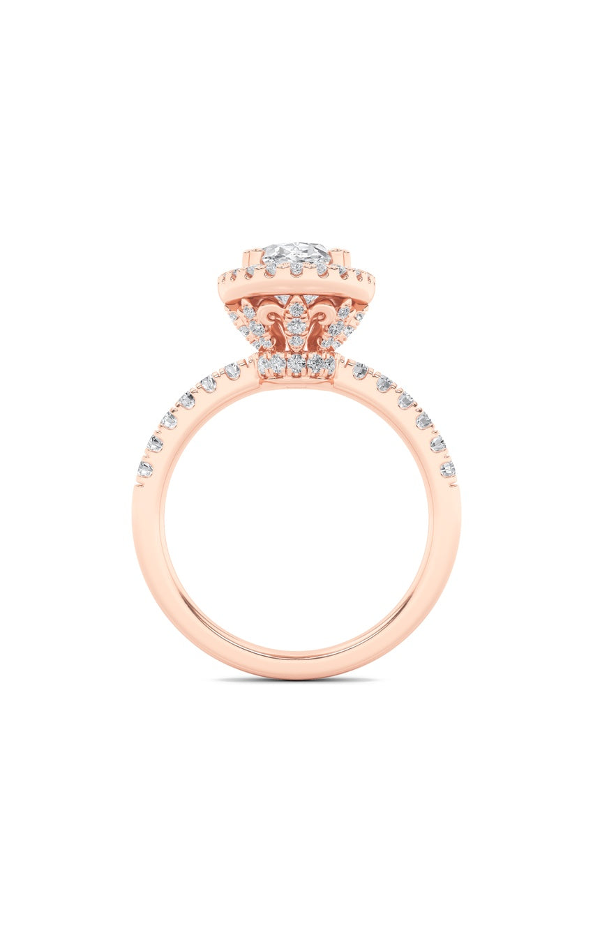 3Cttw Oval Shaped Lab Grown Diamond (F/VS) Halo Accented Engagement Ring in 14K Gold