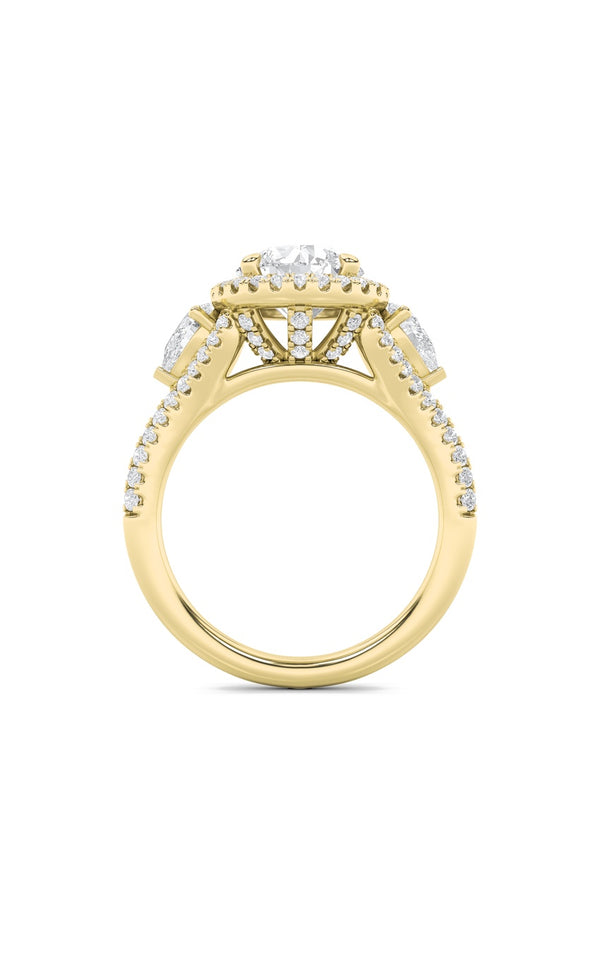 3Cttw Round Shaped Lab Grown Diamond (F/VS) ThreeStone Bold Accented Engagement Ring in 14K Gold