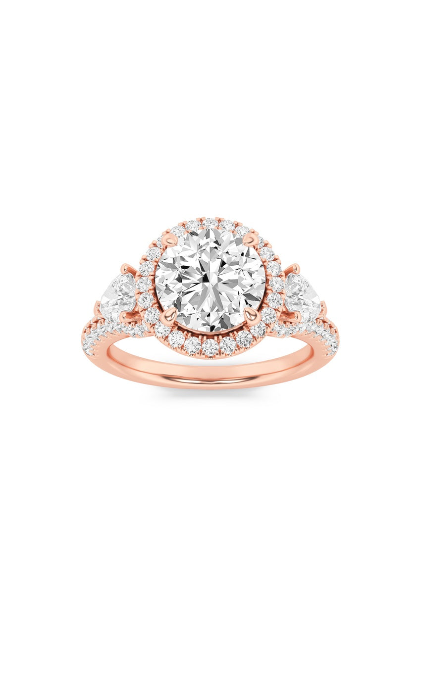 3Cttw Round Shaped Lab Grown Diamond (F/VS) ThreeStone Bold Accented Engagement Ring in 14K Gold
