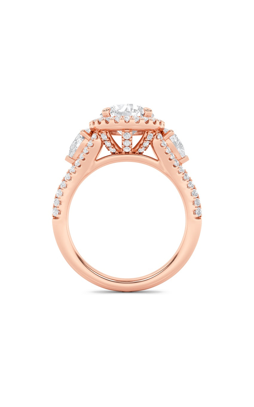 3Cttw Round Shaped Lab Grown Diamond (F/VS) ThreeStone Bold Accented Engagement Ring in 14K Gold