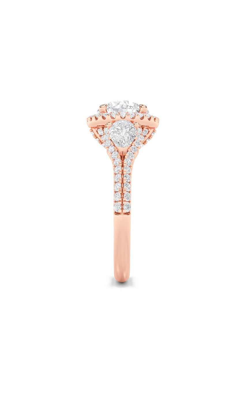 3Cttw Round Shaped Lab Grown Diamond (F/VS) ThreeStone Bold Accented Engagement Ring in 14K Gold