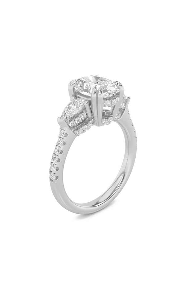 3Cttw Oval Shaped Lab Grown Diamond (F/VS) Three Stone Accented Engagement Ring in 14K Gold