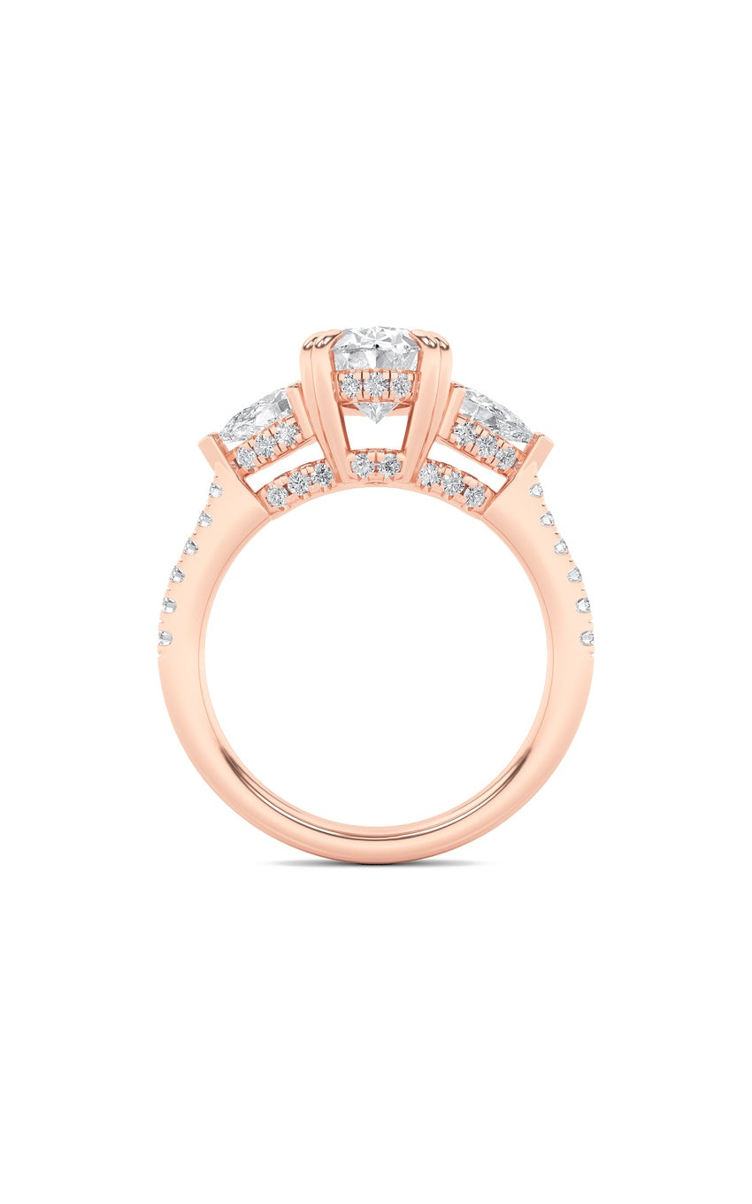 3Cttw Oval Shaped Lab Grown Diamond (F/VS) Three Stone Accented Engagement Ring in 14K Gold