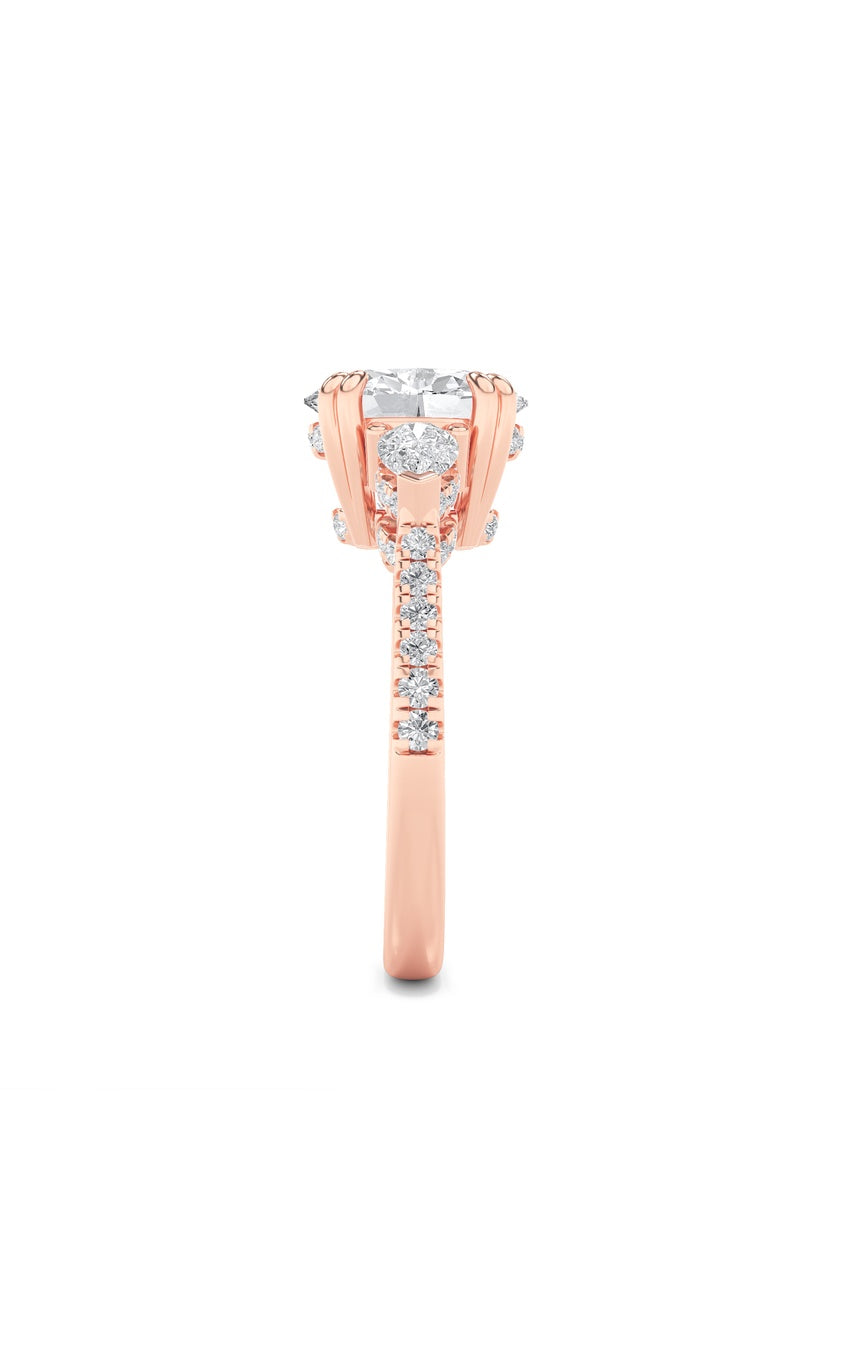 3Cttw Oval Shaped Lab Grown Diamond (F/VS) Three Stone Accented Engagement Ring in 14K Gold