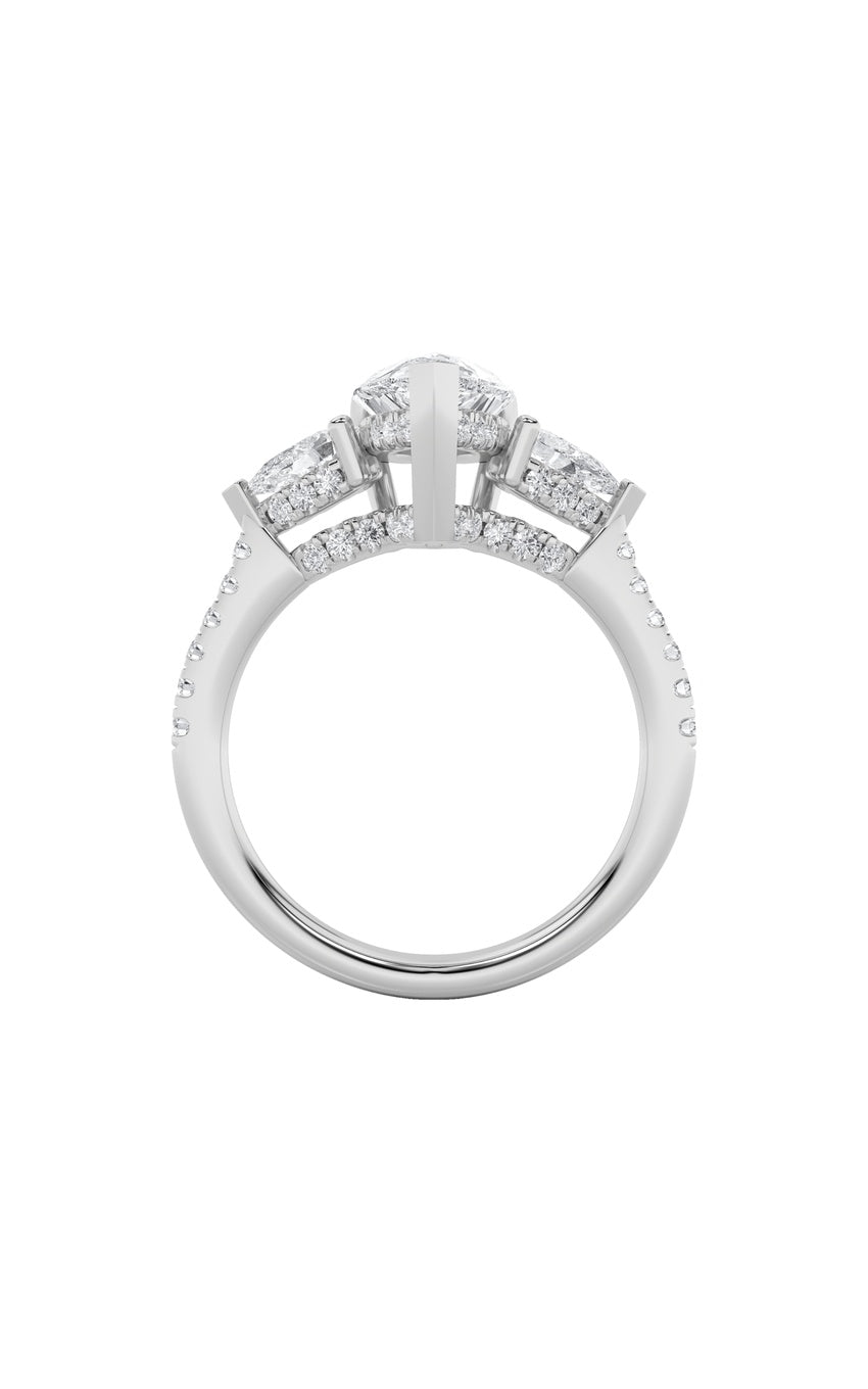 3Cttw Pear Shaped Lab Grown Diamond (F/VS) Three Stone Accented Engagement Ring in 14K Gold