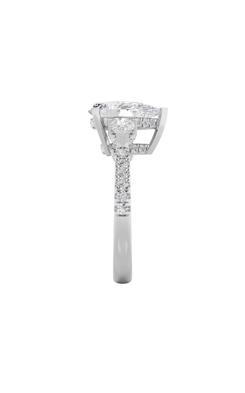 3Cttw Pear Shaped Lab Grown Diamond (F/VS) Three Stone Accented Engagement Ring in 14K Gold