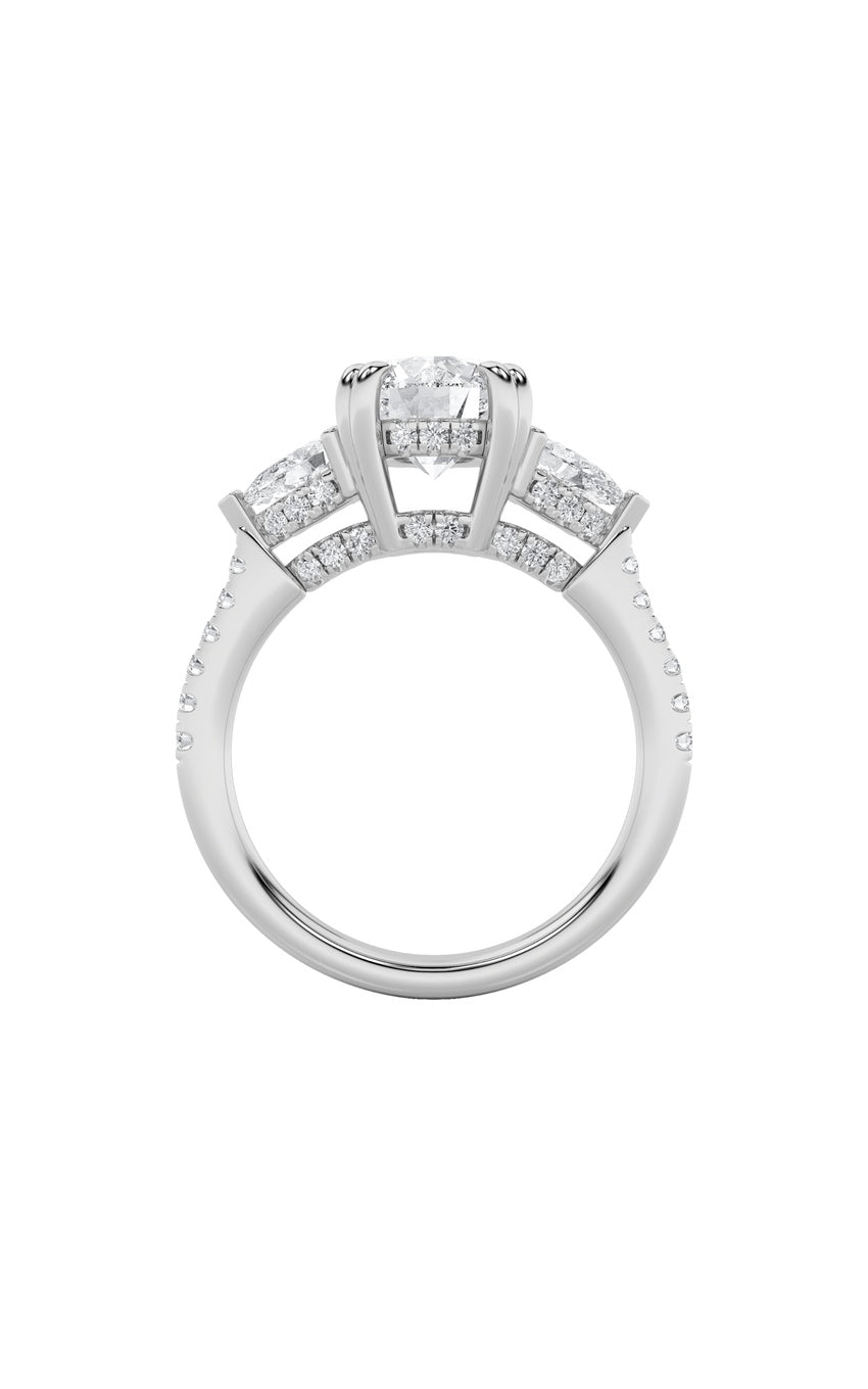 3Cttw Round Shaped Lab Grown Diamond (F/VS) Three Stone Accented Engagement Ring in 14K Gold