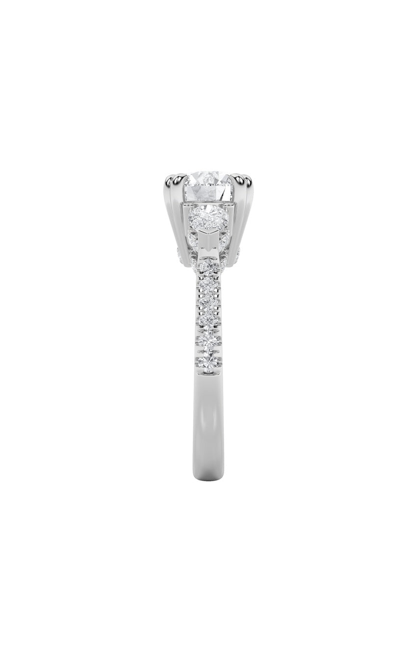 3Cttw Round Shaped Lab Grown Diamond (F/VS) Three Stone Accented Engagement Ring in 14K Gold