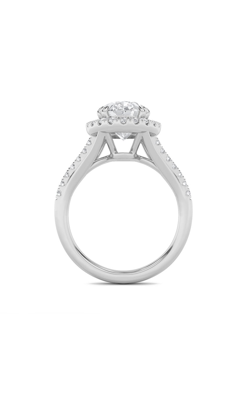 3Cttw Oval Shaped Lab Grown Diamond (F/VS) Halo Accented Engagement Ring in 14K Gold