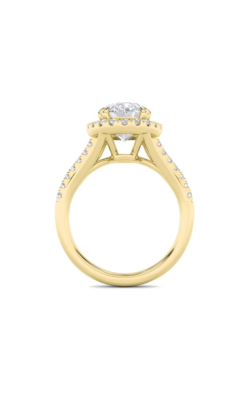 3Cttw Oval Shaped Lab Grown Diamond (F/VS) Halo Accented Engagement Ring in 14K Gold