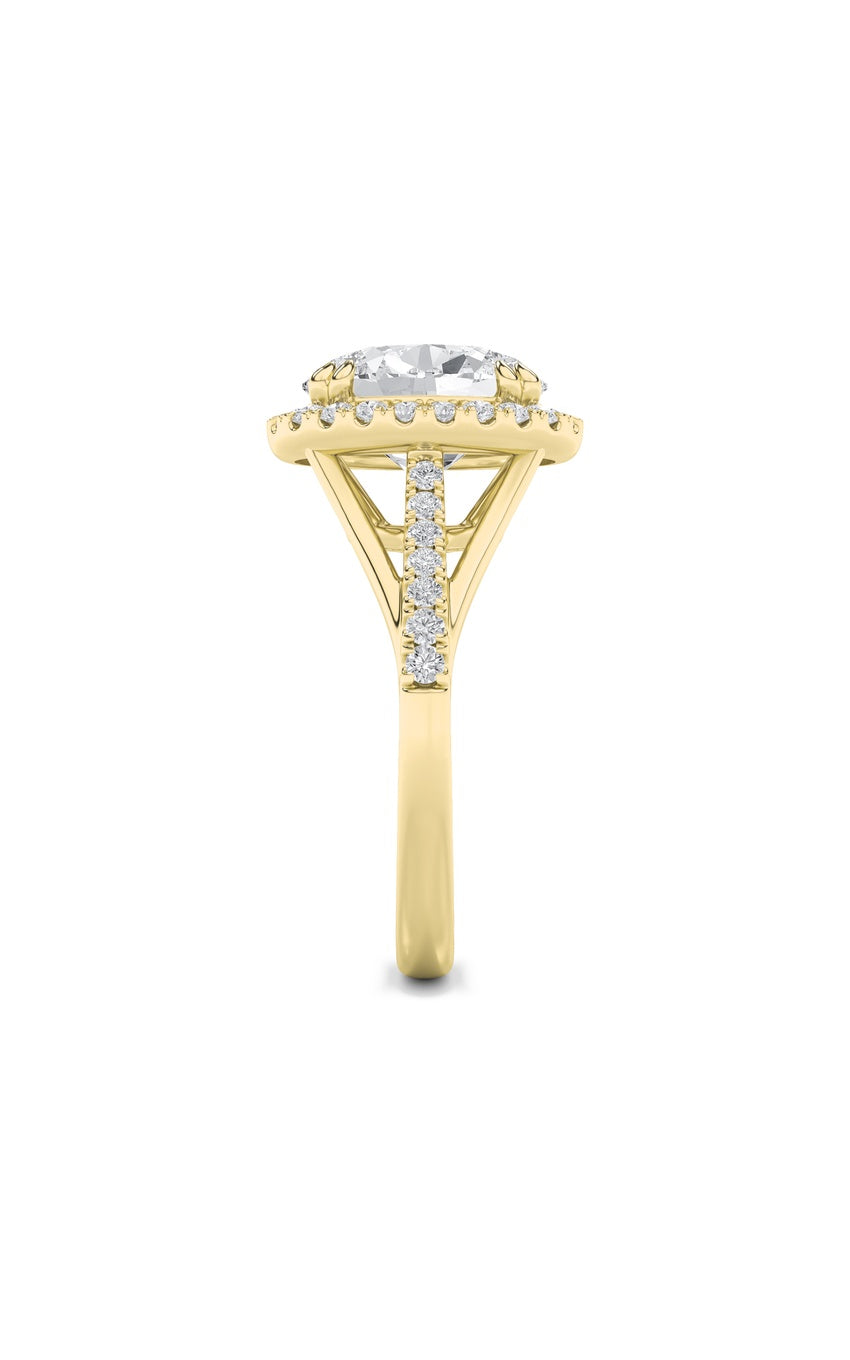 3Cttw Oval Shaped Lab Grown Diamond (F/VS) Halo Accented Engagement Ring in 14K Gold