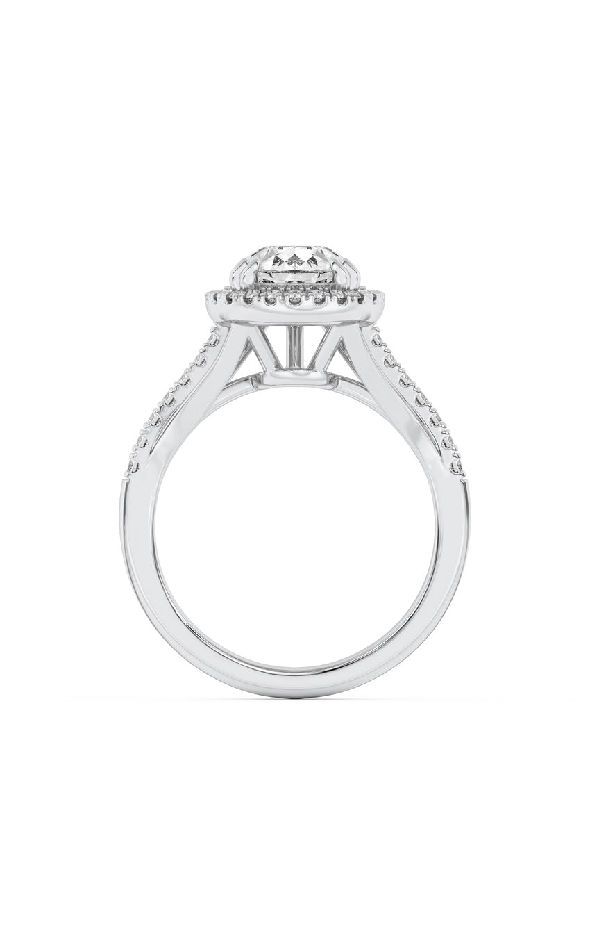 3Cttw Pear Shaped Lab Grown Diamond (F/VS) Halo Accented Engagement Ring in 14K Gold