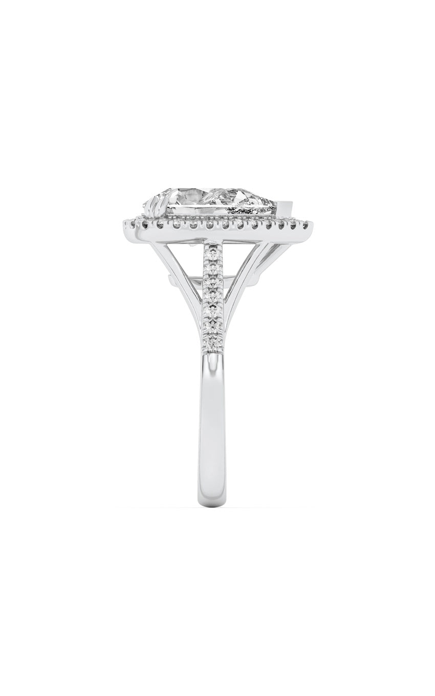 3Cttw Pear Shaped Lab Grown Diamond (F/VS) Halo Accented Engagement Ring in 14K Gold