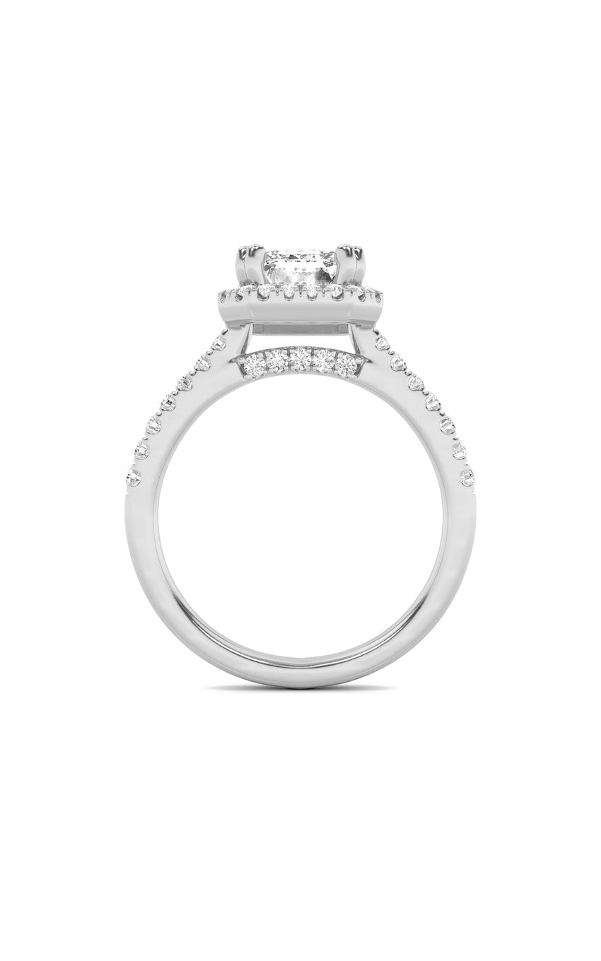 3Cttw Emerald Shaped Lab Grown Diamond (F/VS) Classic Halo Accented Engagement Ring in 14K Gold