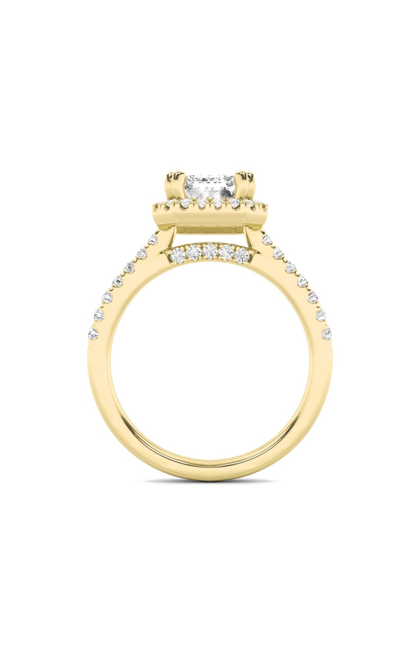 3Cttw Emerald Shaped Lab Grown Diamond (F/VS) Classic Halo Accented Engagement Ring in 14K Gold