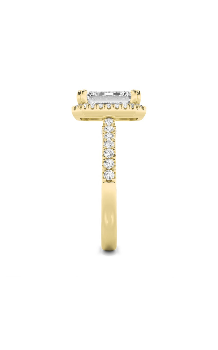 3Cttw Emerald Shaped Lab Grown Diamond (F/VS) Classic Halo Accented Engagement Ring in 14K Gold