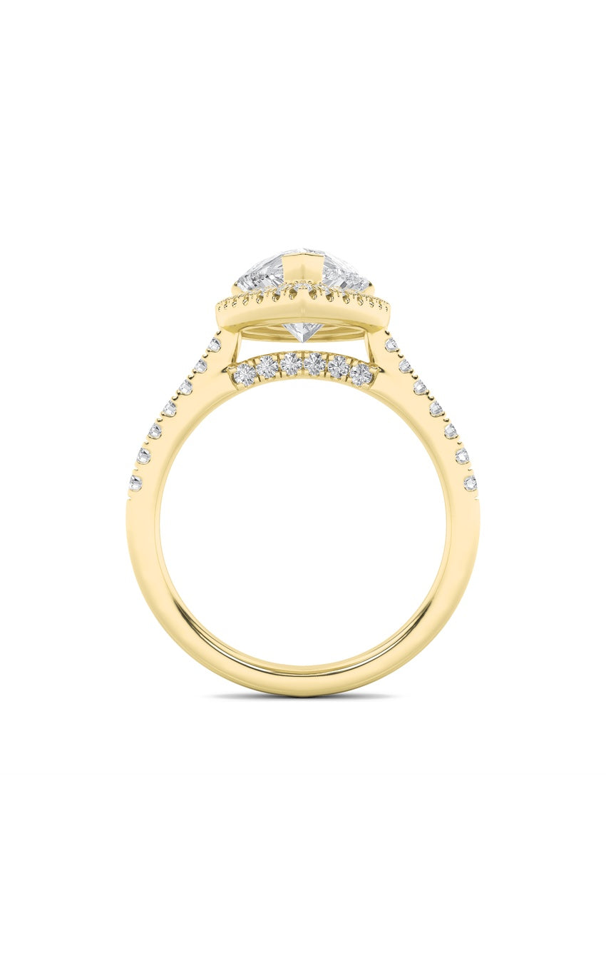 3Cttw Pear Shaped Lab Grown Diamond (F/VS) Classic Halo Accented Engagement Ring in 14K Gold