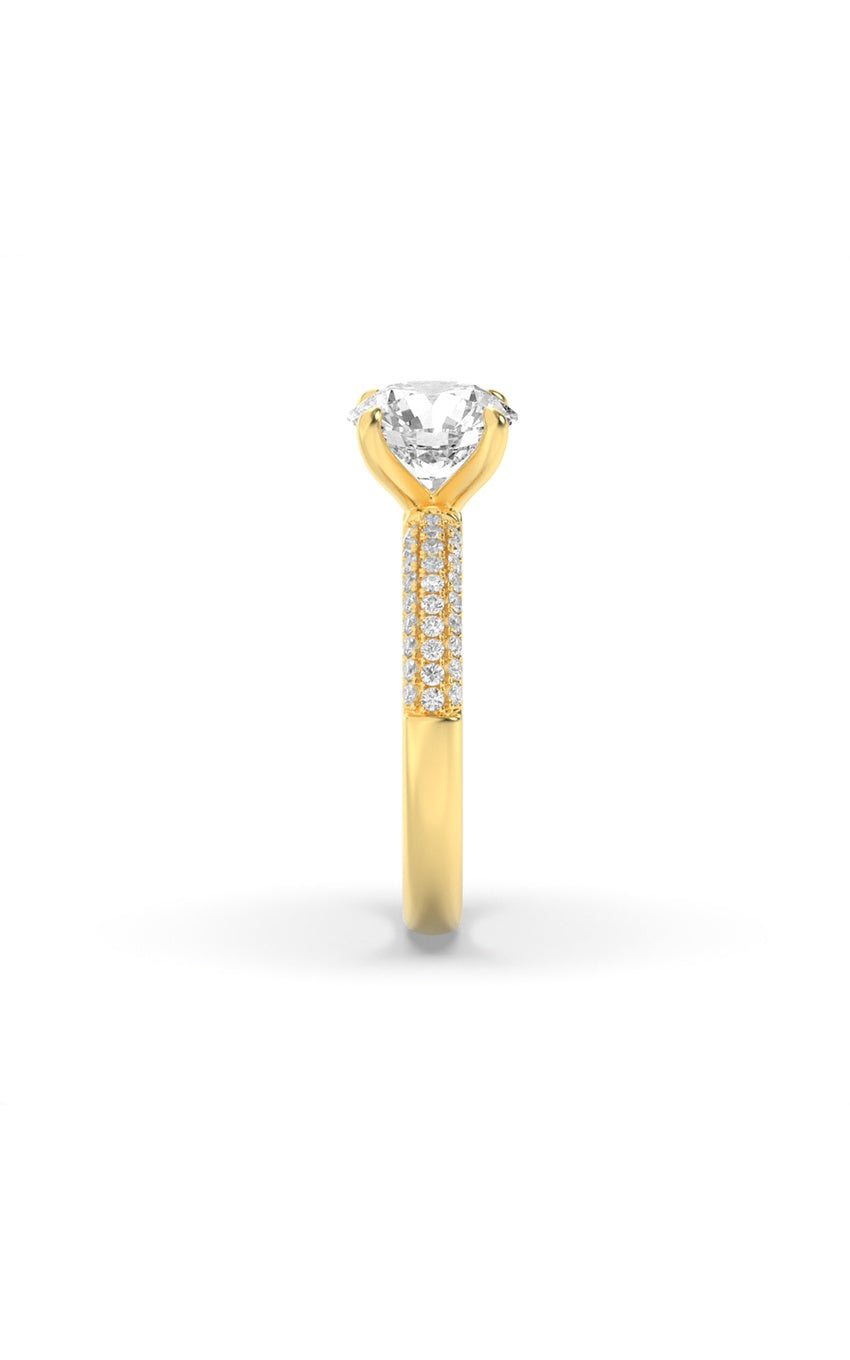 1.5Cttw Round Shaped Lab Grown Diamond (F/VS) Three Row Micro Pave Engagement Ring in 14K Gold
