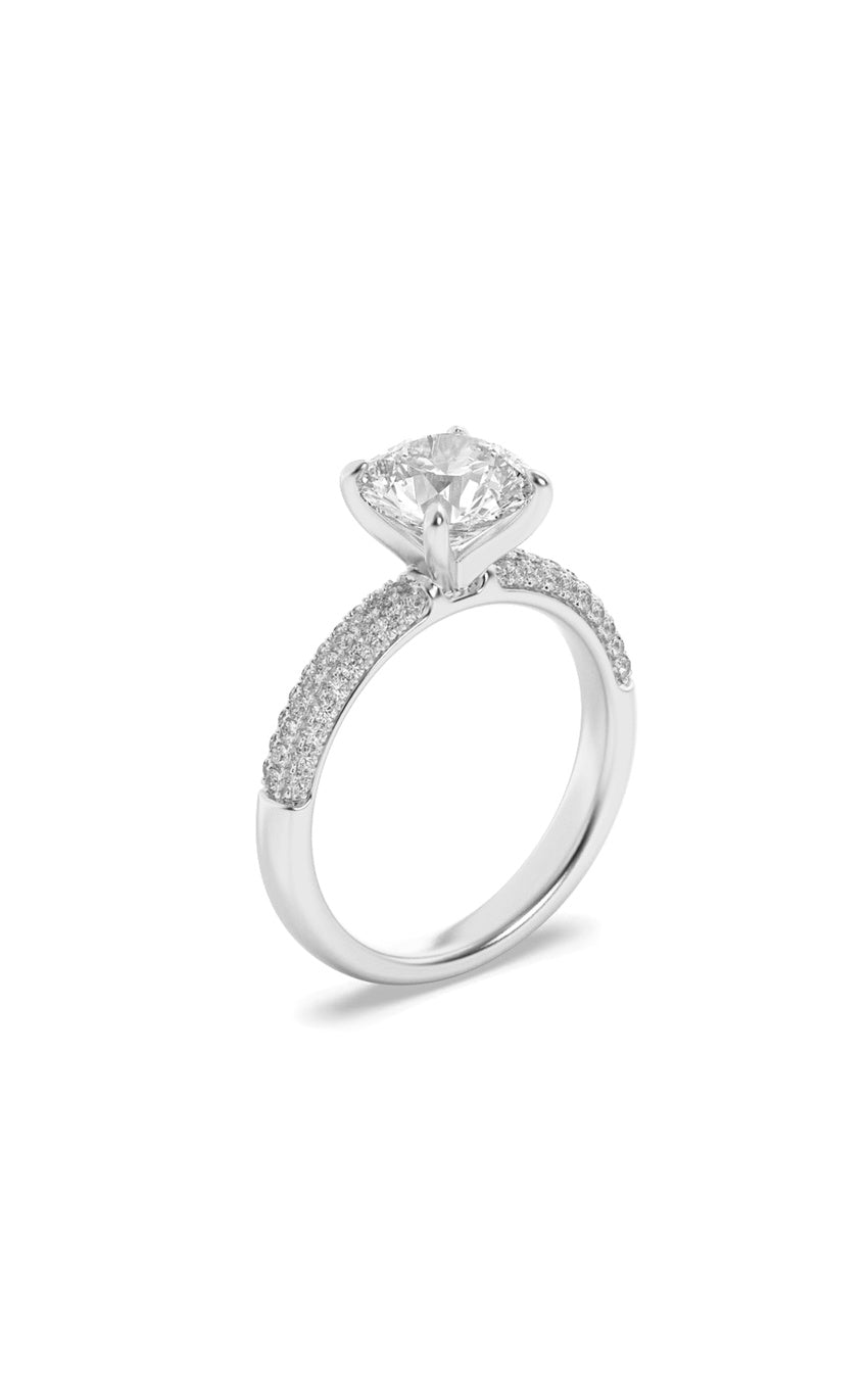 2.5Cttw Round Shaped Lab Grown Diamond (F/VS) Three Row Micro Pave Engagement Ring in 14K Gold