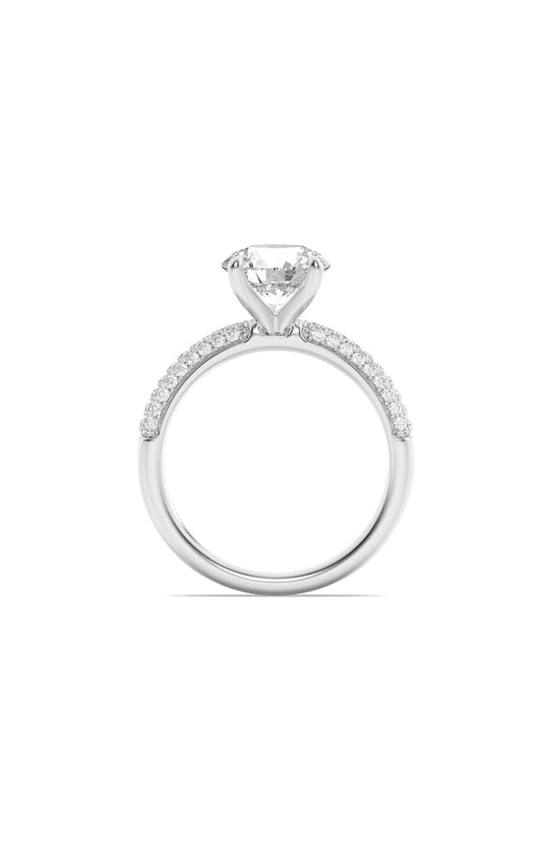 2.5Cttw Round Shaped Lab Grown Diamond (F/VS) Three Row Micro Pave Engagement Ring in 14K Gold