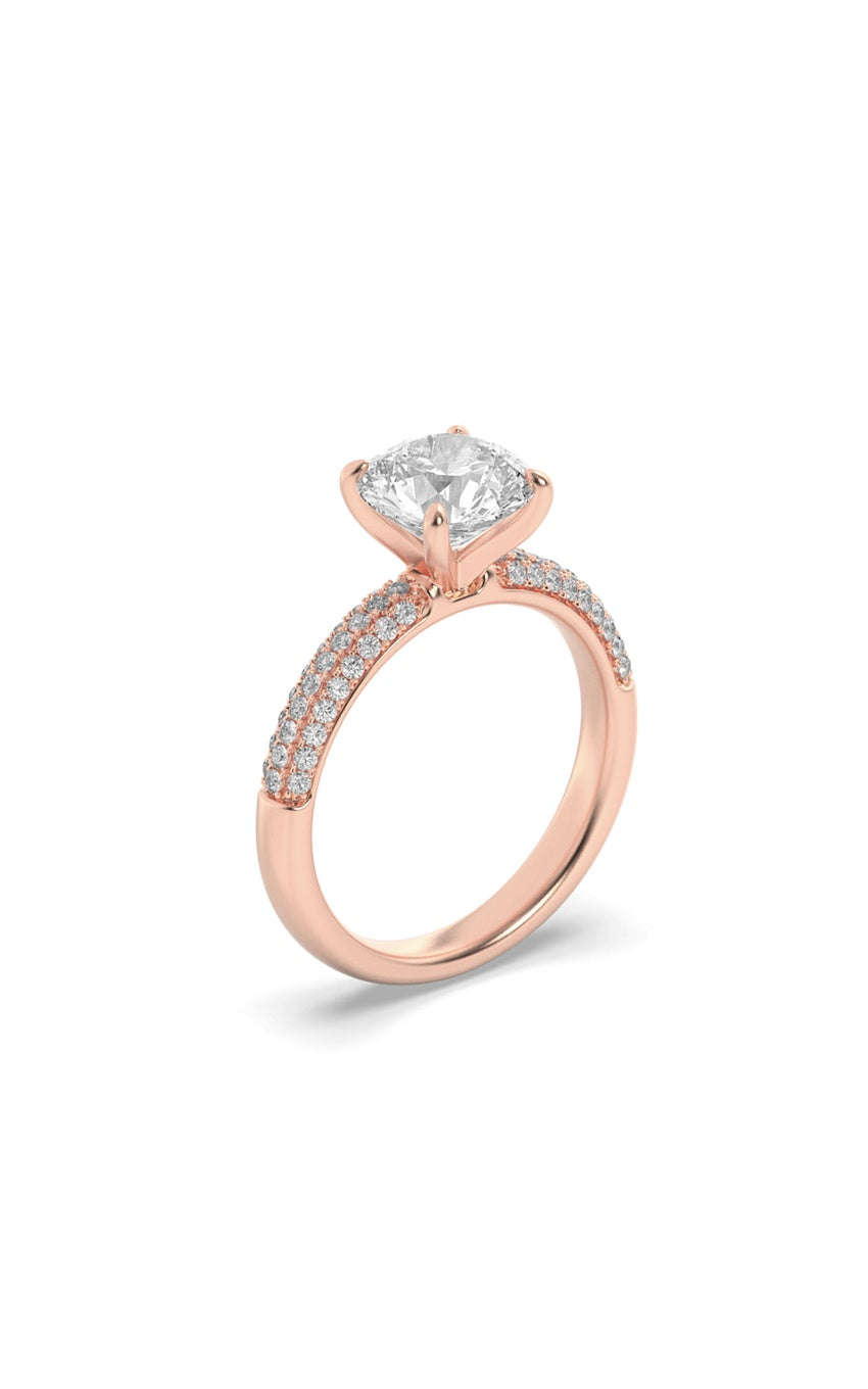2.5Cttw Round Shaped Lab Grown Diamond (F/VS) Three Row Micro Pave Engagement Ring in 14K Gold